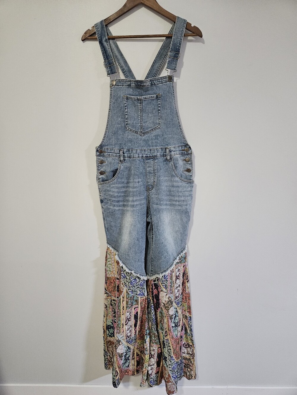 Easel Overalls Boho Chic Patchwork Bell Bottoms Medium